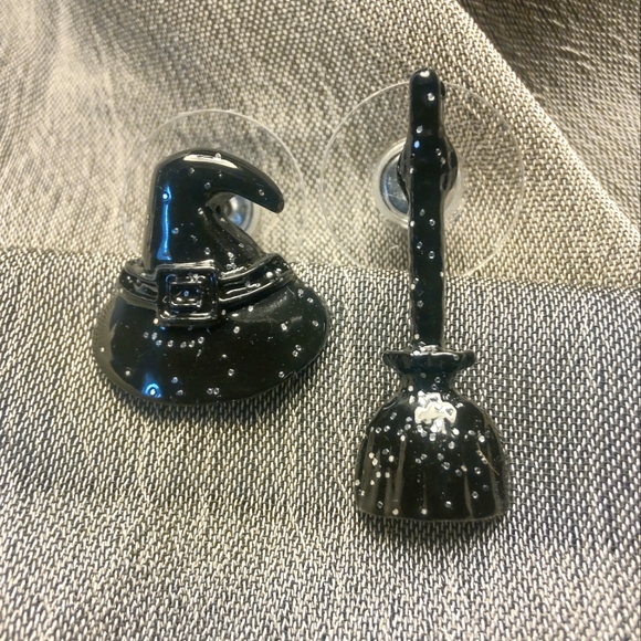 Halloween 365 Perfectly Mismatched Stud Earrings - Witch's Hat & Broom - Picture 3 of 9